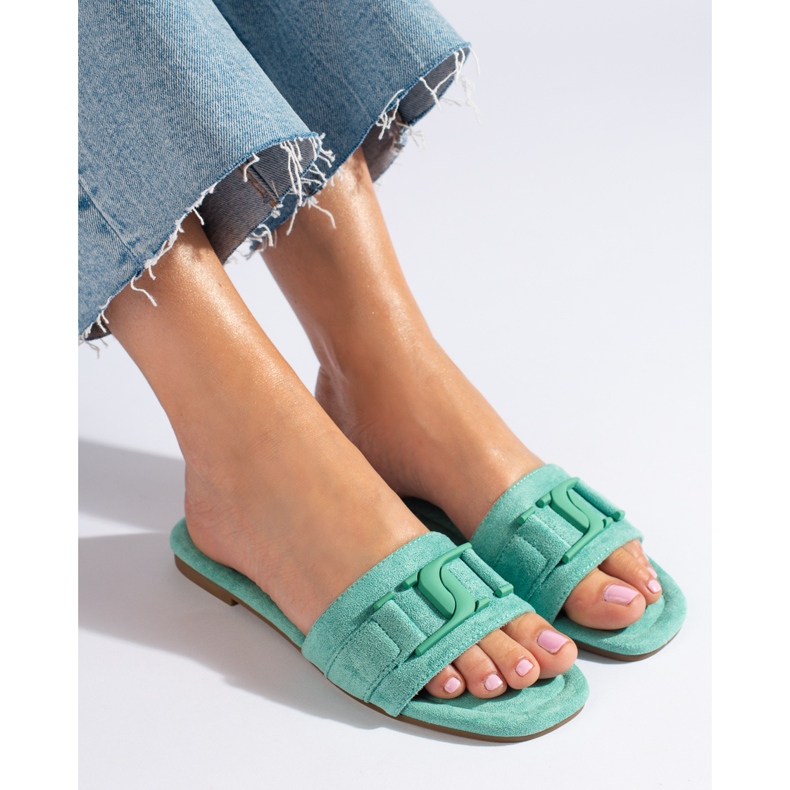 Naisten vihreät Shelovet mokkanahkaiset tossut 1