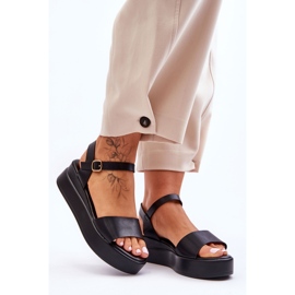 Mukavat nahkaiset Wedge Sandaalit Musta Tifena 1