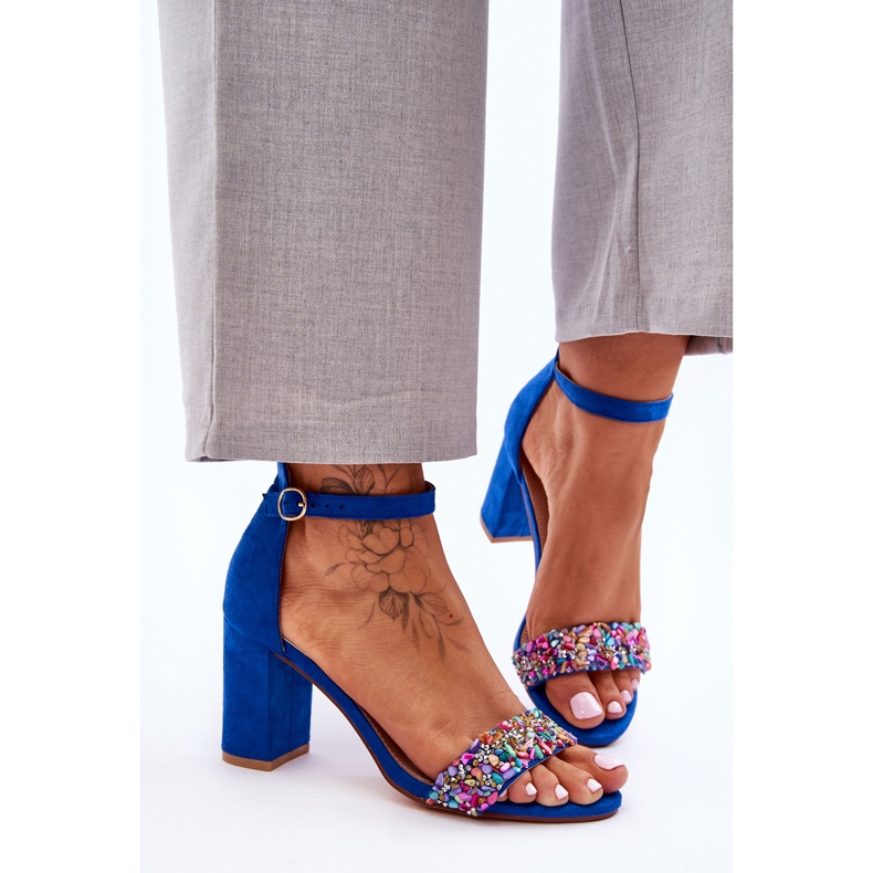 Muodikkaat korkokengät sandaalit koristeellisilla kivillä Blue Love Me sininen 1