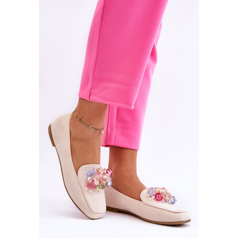 PS1 Suede mokasiinit koristeellisilla kristalleilla beige Arvilla 1