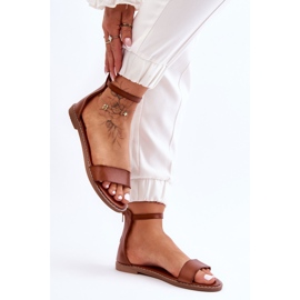 Millou Ruskeat nahkaiset litteät vetoketjusandaalit 2