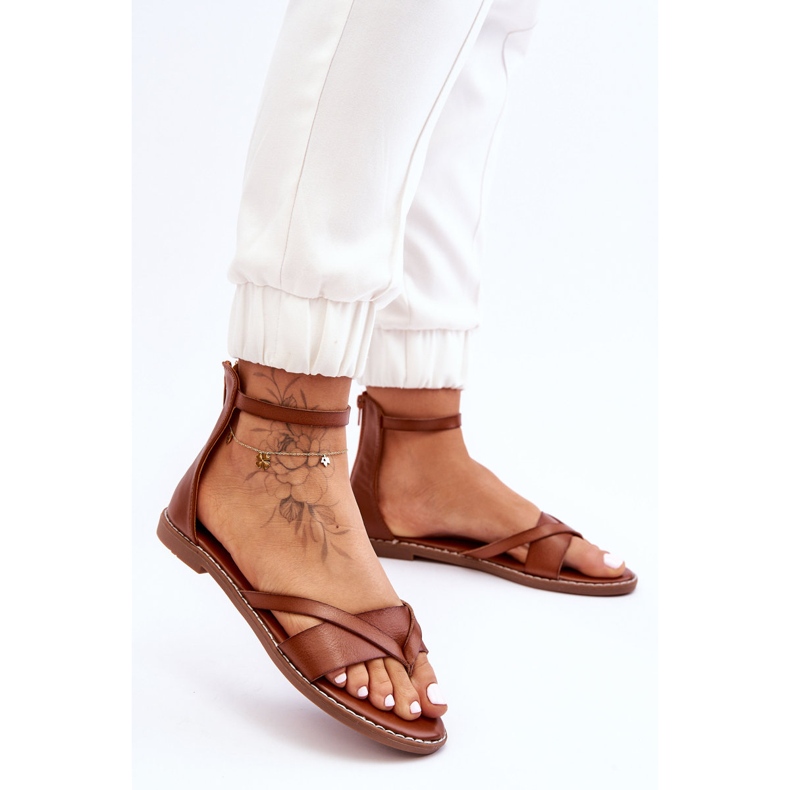 Naisten vetoketjulliset litteät sandaalit Ruskeat Rise Up! 1