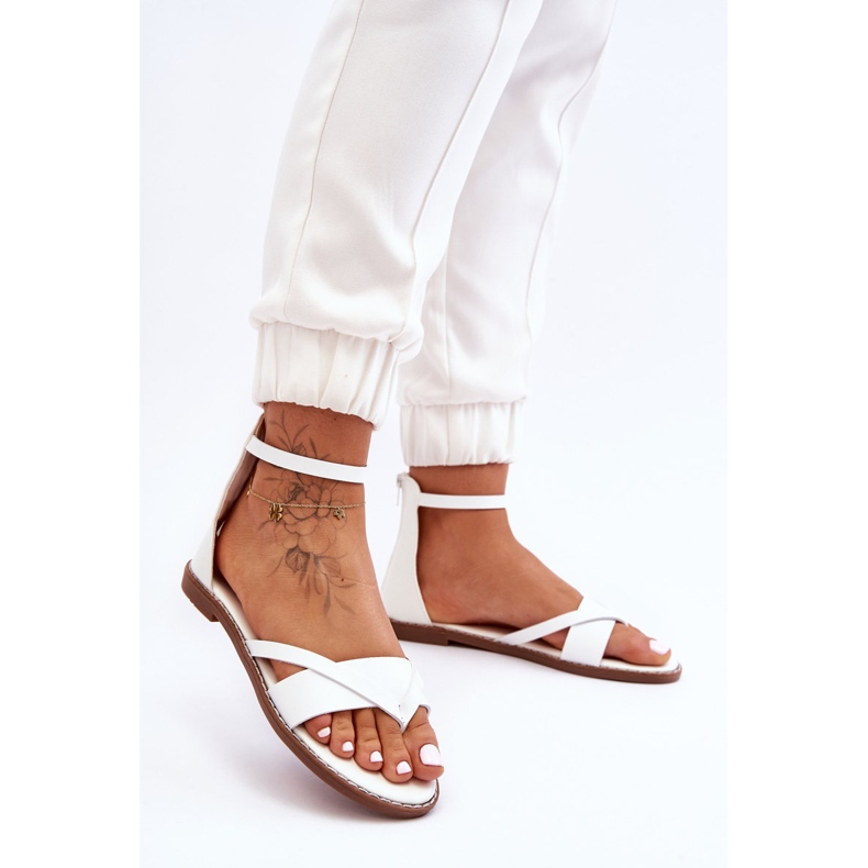 Naisten vetoketjulliset varvastossut, litteät sandaalit, valkoinen Rise Up! 2