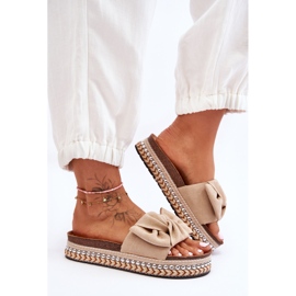 Naisten mokkanahkaiset tossut, joissa rusetti beige Lauria 2