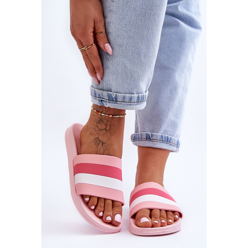 Naisten vaaleanpunaiset Vision raidalliset tossut vaaleanpunainen 1