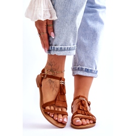 Naisten sandaalit litteät mokkanahkaiset Boho Brown Lucami ruskea 1