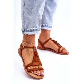 Naisten sandaalit litteät mokkanahkaiset Boho Brown Lucami ruskea 2