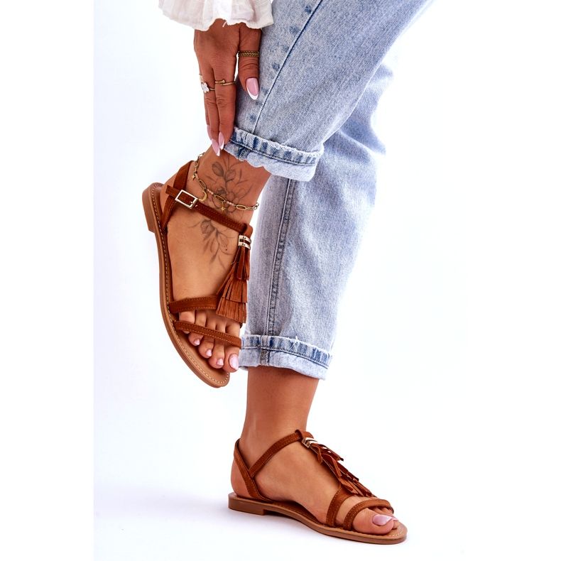 Naisten sandaalit litteät mokkanahkaiset Boho Brown Lucami ruskea 4