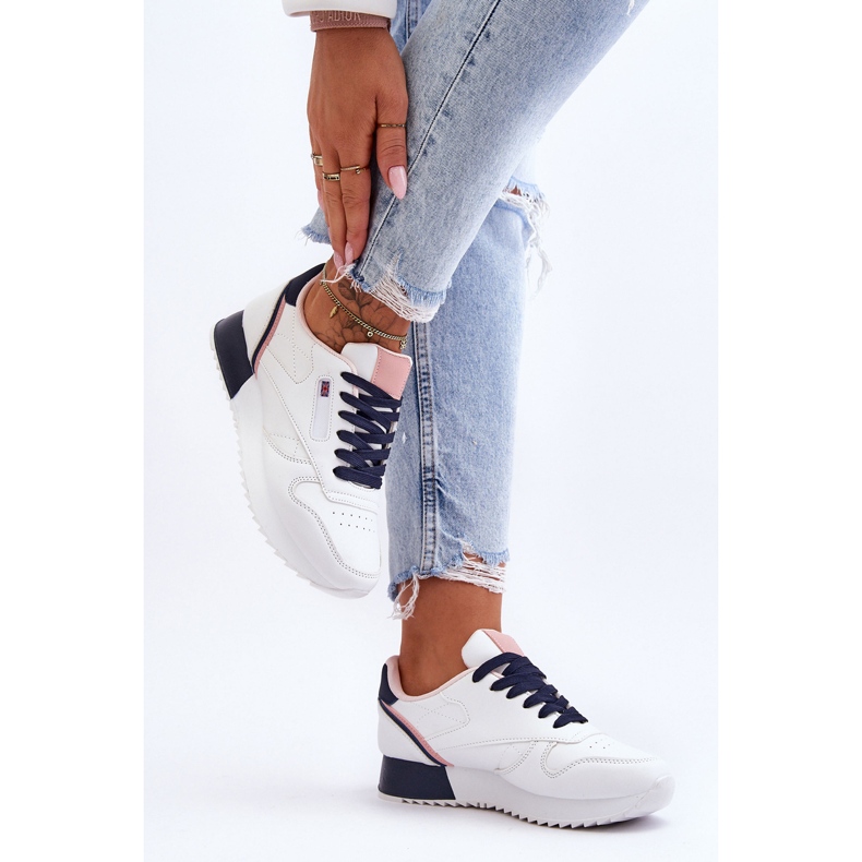 PM1 Meridan valkoiset ja laivastonsiniset nauhalliset nahkaiset urheilukengät valkoinen 1