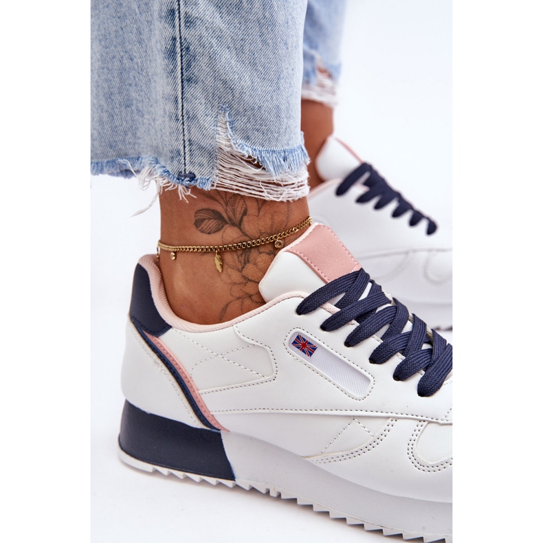 PM1 Meridan valkoiset ja laivastonsiniset nauhalliset nahkaiset urheilukengät valkoinen 2