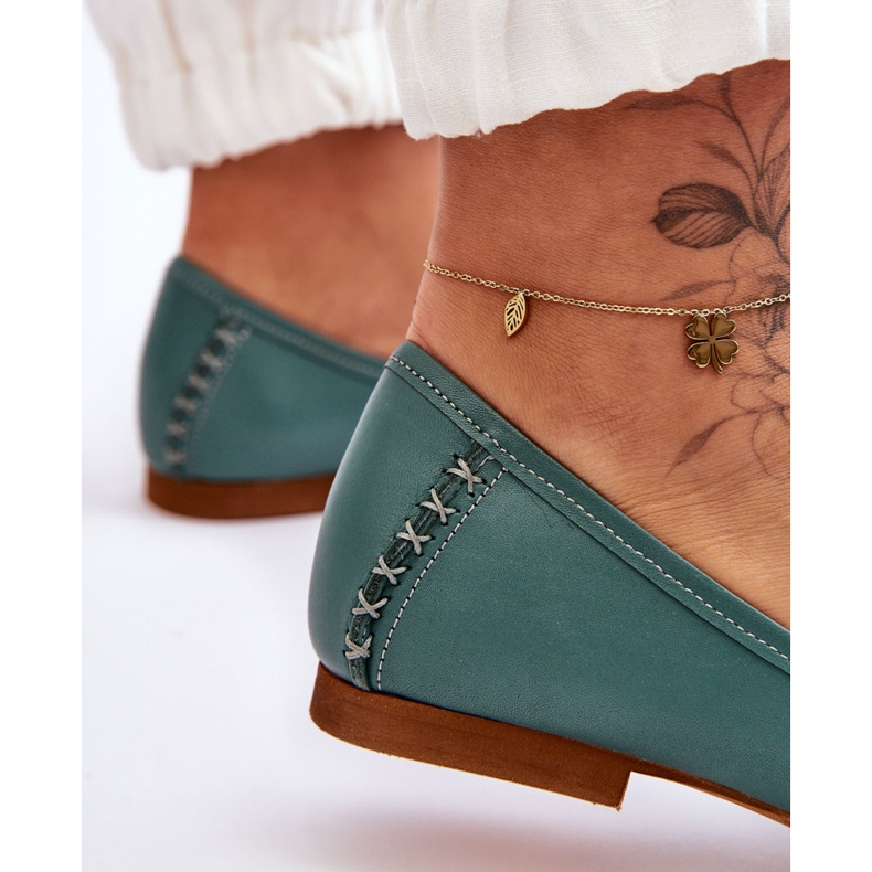 Naisten nahkaballerinat Maciejka 01358-36 turkoosi vihreä 2