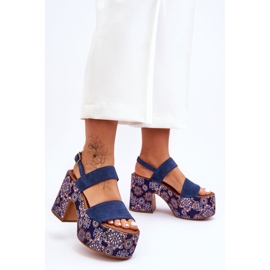 Maciejka nahkaiset korkokengät sandaalit 06089-17 laivastonsininen 1