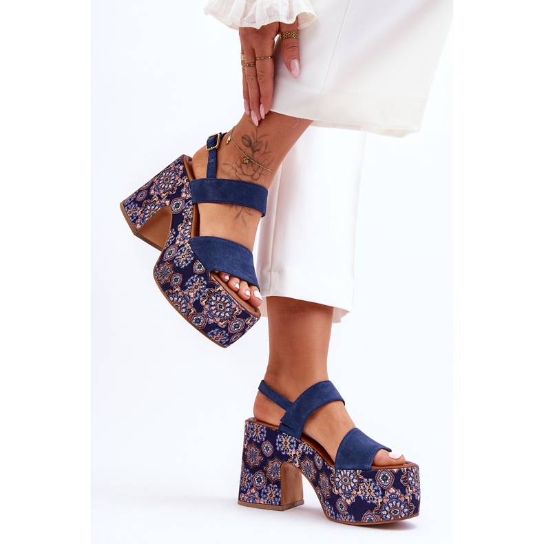 Maciejka nahkaiset korkokengät sandaalit 06089-17 laivastonsininen 2