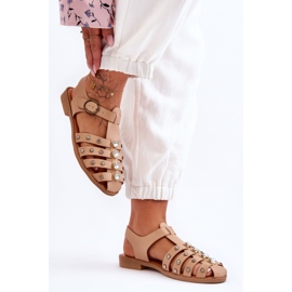 Naisten litteät sandaalit, joissa on zirkonia beige Ascot 6