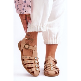 Naisten litteät sandaalit, joissa on zirkonia beige Ascot 3