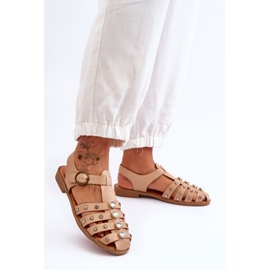 Naisten litteät sandaalit, joissa on zirkonia beige Ascot 4