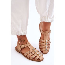 Naisten litteät sandaalit, joissa on zirkonia beige Ascot 5