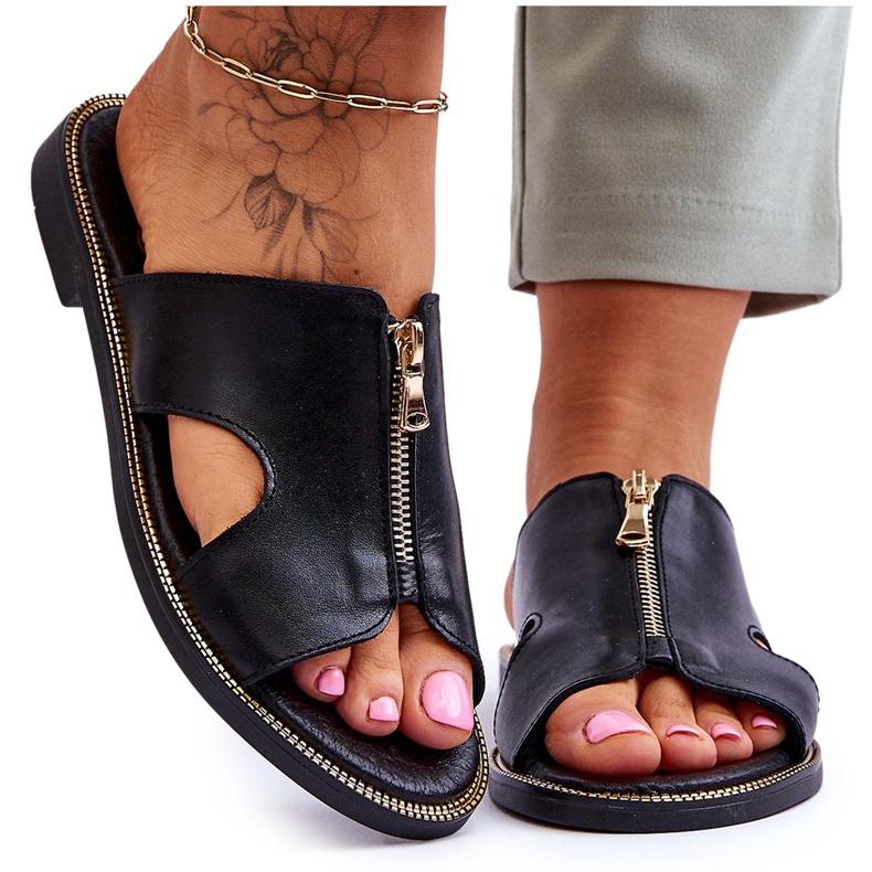 Lemar Naisten tossut koristeellisella vetoketjulla, musta Clarence 4