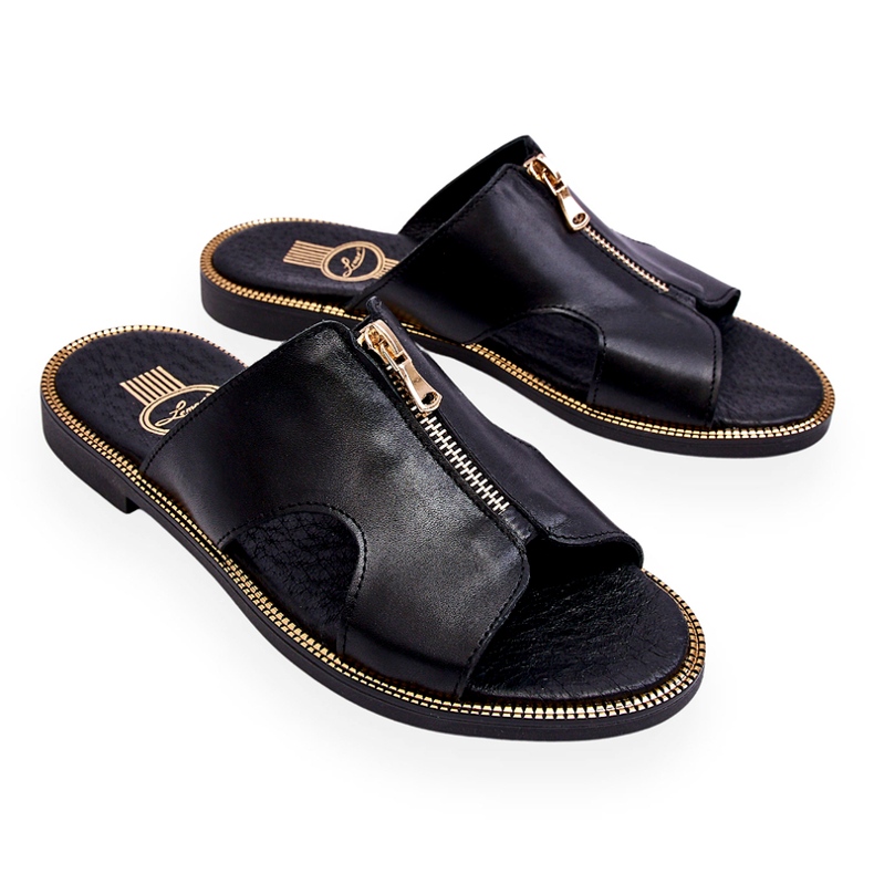 Lemar Naisten tossut koristeellisella vetoketjulla, musta Clarence 3