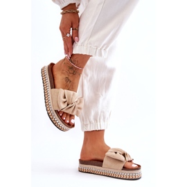 Naisten mokkanahkaiset tossut, joissa rusetti beige Lauria 3