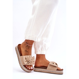 Naisten mokkanahkaiset tossut, joissa rusetti beige Lauria 5