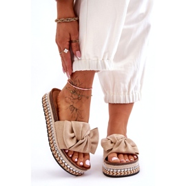 Naisten mokkanahkaiset tossut, joissa rusetti beige Lauria 6