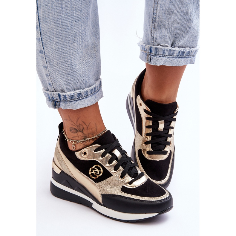 PE1 Naisten nauhalliset lenkkarit, mustat ja kultaiset Genova 2