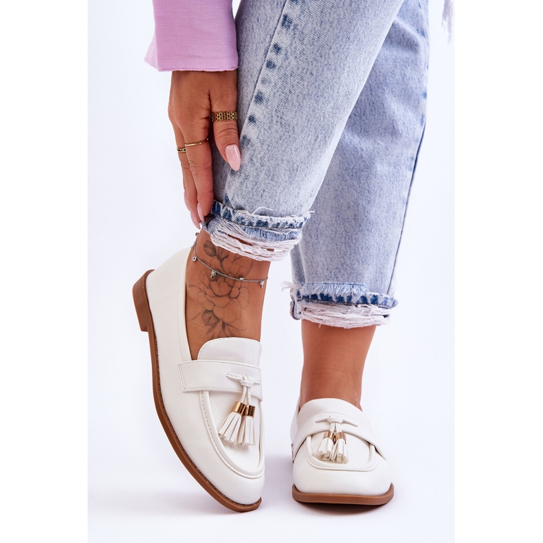 Klassiset Fringed Nahka Loafers White Camis valkoinen 1