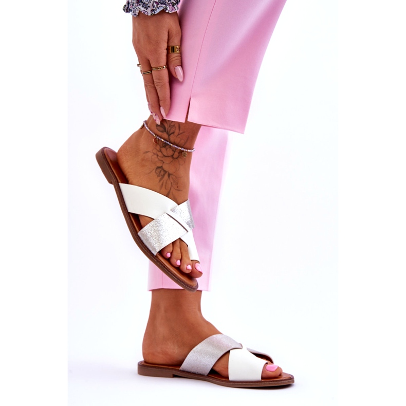 Jezzi Klassiset naisten valkoiset ja hopeiset varvastossut valkoinen 2