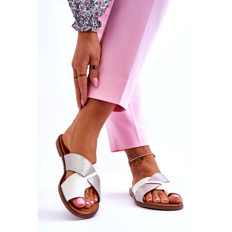 Jezzi Klassiset naisten valkoiset ja hopeiset varvastossut valkoinen 1