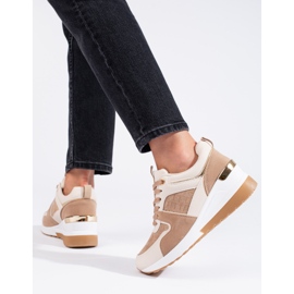 Naisten Shelovetin ruskeat wedge-lenkkarit beige 2