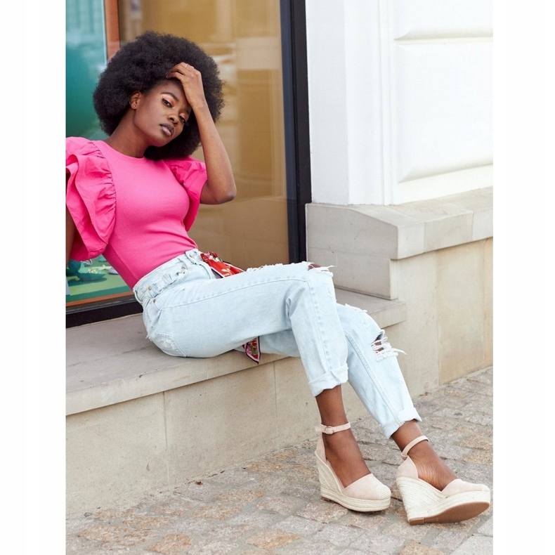 Beige Wedge sandaalit punoksilla 4