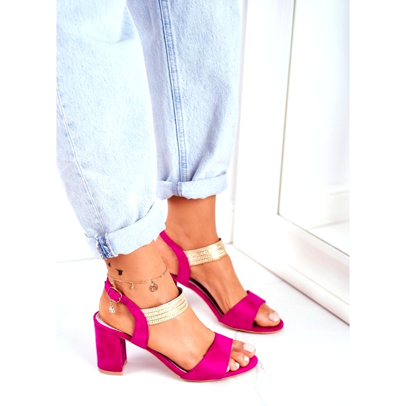 S.Barski Naisten sandaalit kantapäässä Suede Fuchsia vaaleanpunainen 1