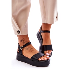 Mukavat nahkaiset Wedge Sandaalit Musta Tifena 2