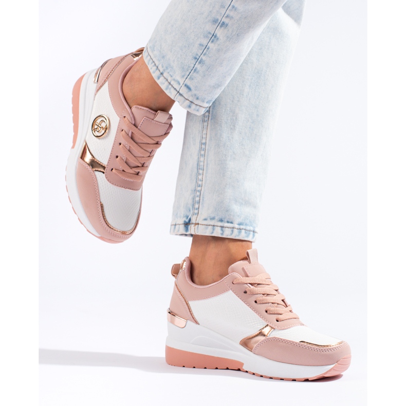 Naisten vaaleanpunaiset Shelovet wedge -lenkkarit valkoinen 1