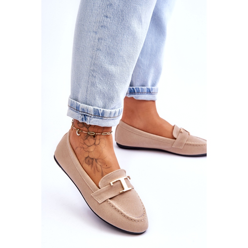 Klassiset Slip-on mokasiinit koristeella, vaalea beige 2