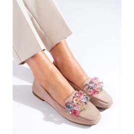 Shelovetin beige-mokkanahkahousut kristalleilla 1