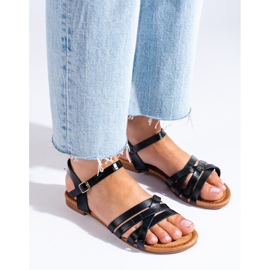 Shelovet naisten mustat litteät sandaalit 1