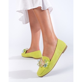 Shelovetin vihreät mokkanahkahousut kristalleilla 1