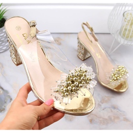 Naisten läpinäkyvät sandaalit kultatolppassa helmillä S.Barski MR1037-19 kultainen 1