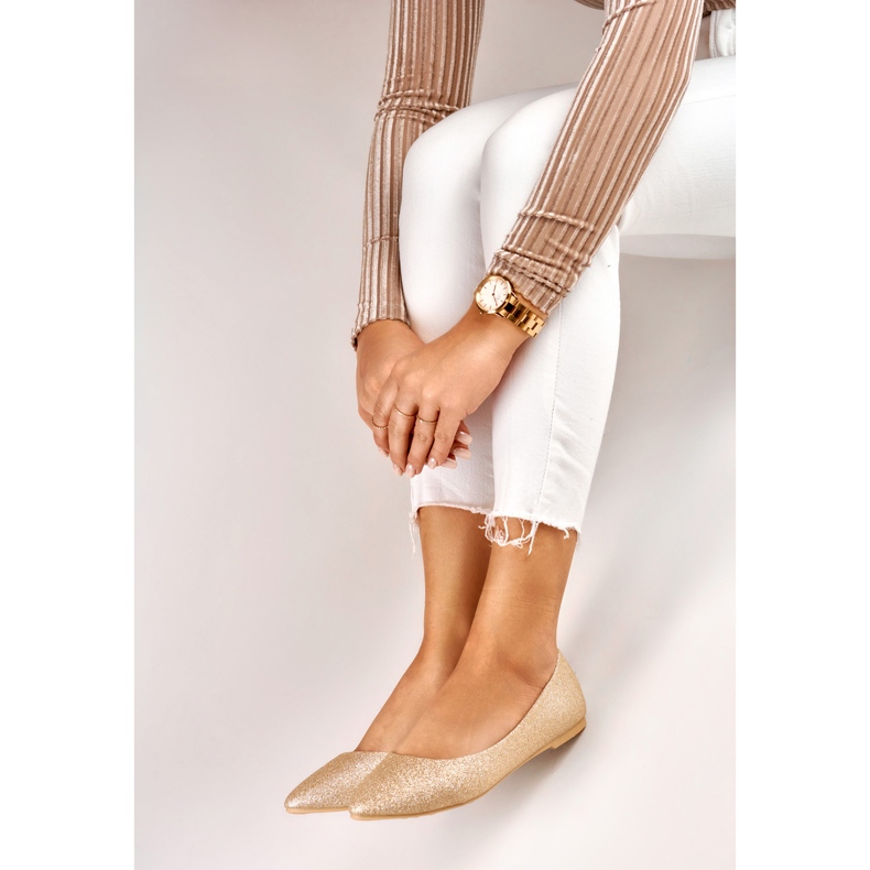 Naisten kullanväriset kiiltävät balerinat kultainen 2