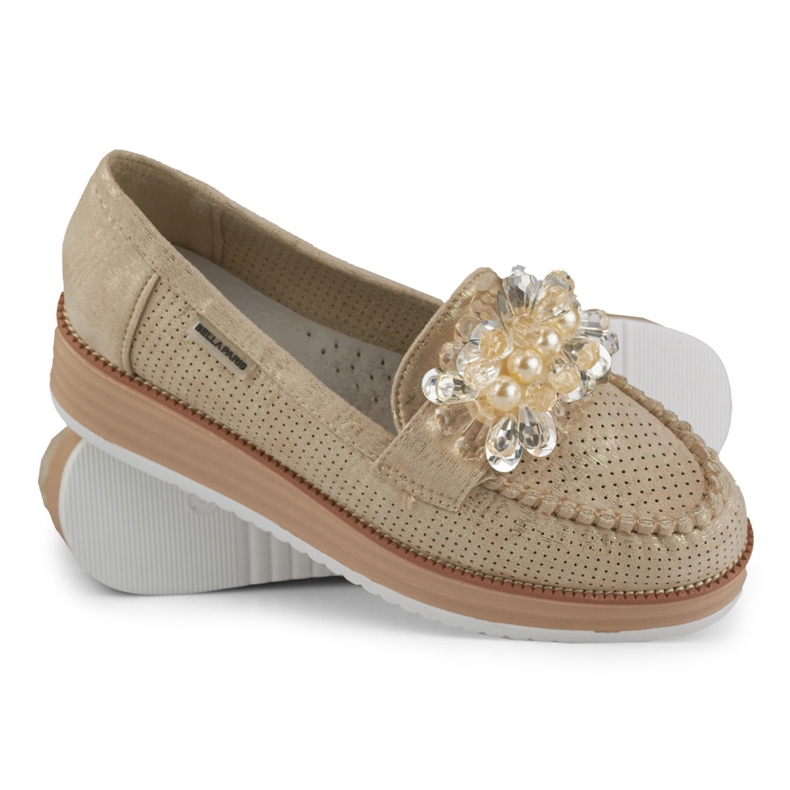 Harjakattoiset kengät alustalla koristeella beige 1