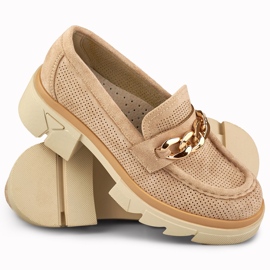 Naisten harjakattoiset beige-loaferit 1