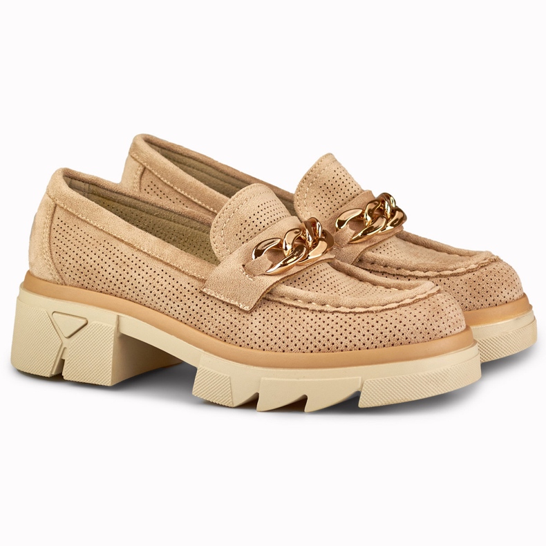 Naisten harjakattoiset beige-loaferit 2