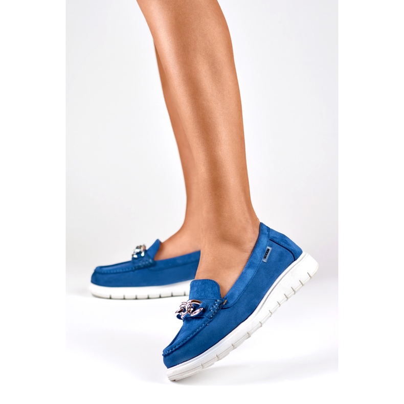 Naisten laivastonsiniset loaferit matalalla alustalla sininen 2