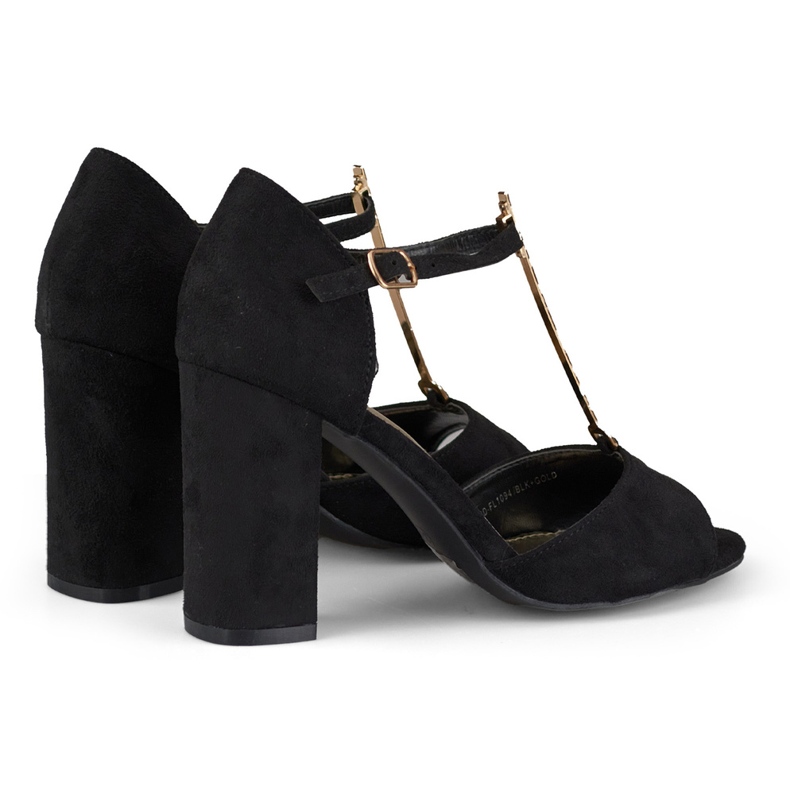 Tyylikkäät korkeakorkoiset sandaalit kullanvärisillä koristeilla musta 1