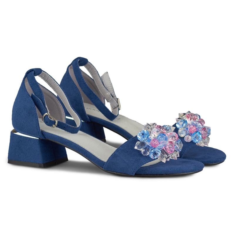 Tummansiniset koristeelliset matalakorkoiset sandaalit sininen 2