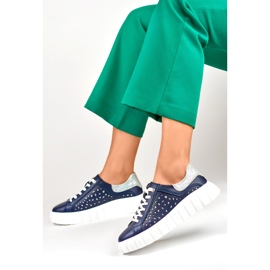 Naisten laivastonsiniset urheilukengät aidosta nahasta sininen 2