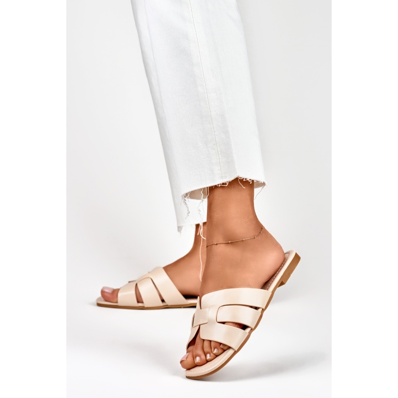 Naisten beigenväriset tossut tasaisella pohjalla 2