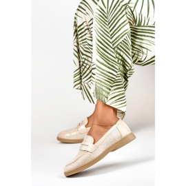 Naisten harjakattoiset kengät, joissa hopeanvärinen kiilto beige 1